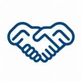 Symbolische Darstellung eines Handschlags in Form eines Herzens, das Zusammenarbeit, Vertrauen und Partnerschaft ausdrückt.