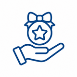 Symbol einer Hand, die eine Medaille mit Stern und Schleife hält.